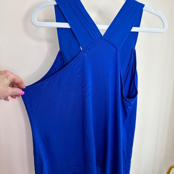 CUPIO WOMENS HALTER STYLE TOP BLUE SZ L PLEATING DETAIL ON V NECK AND STRAPS - Picture 3 of 7